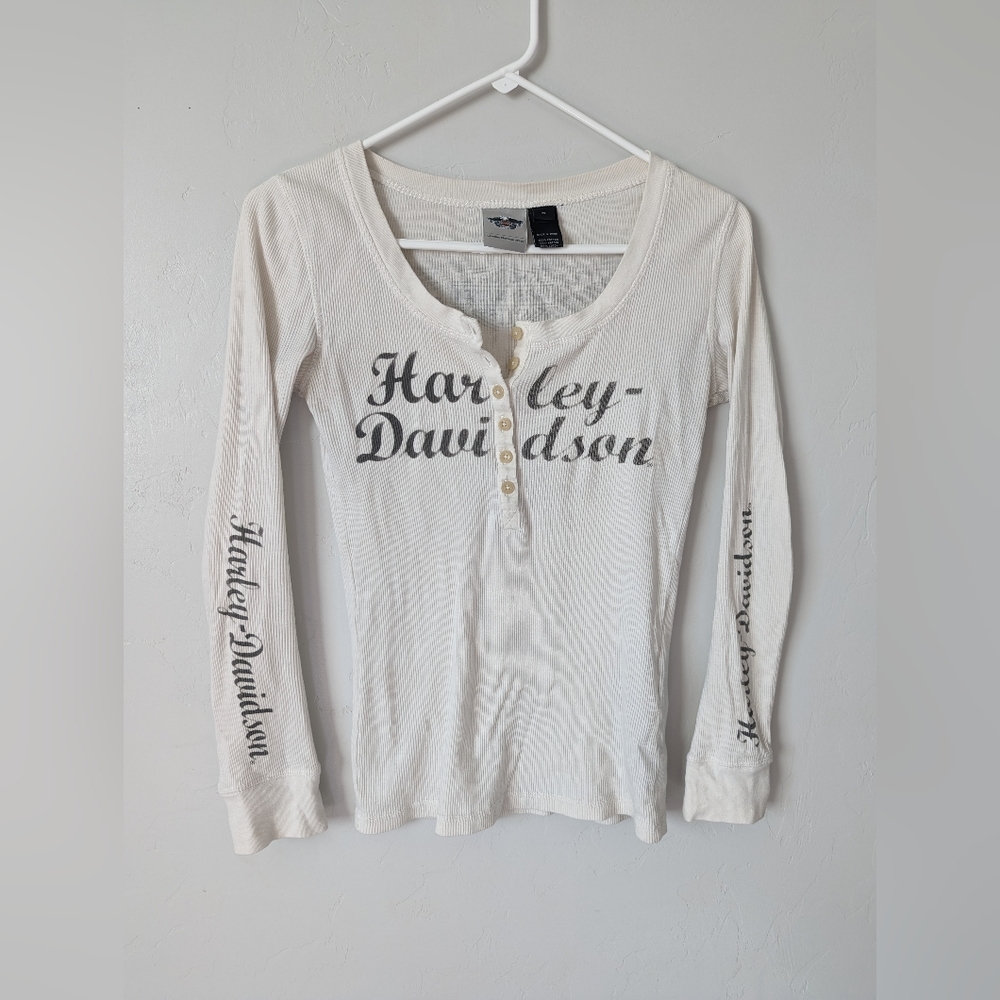 Women's Harley Davidson Long Sleeve Button Up Thermal Tee